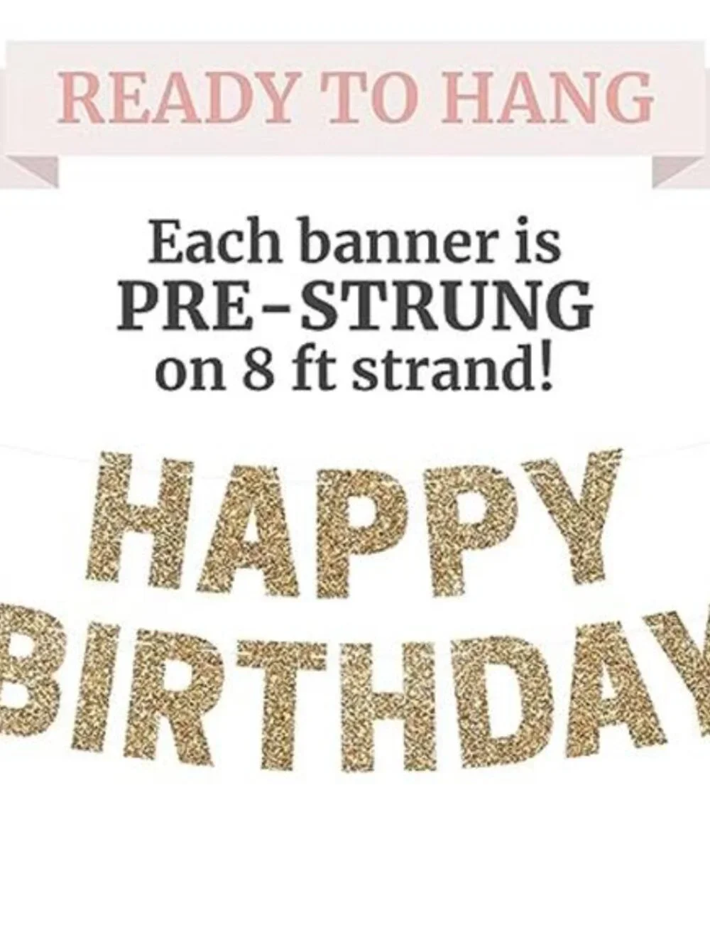 Gold Happy Birthday Banner Glitter Pre Strung Party Decoration Photo Backdrop